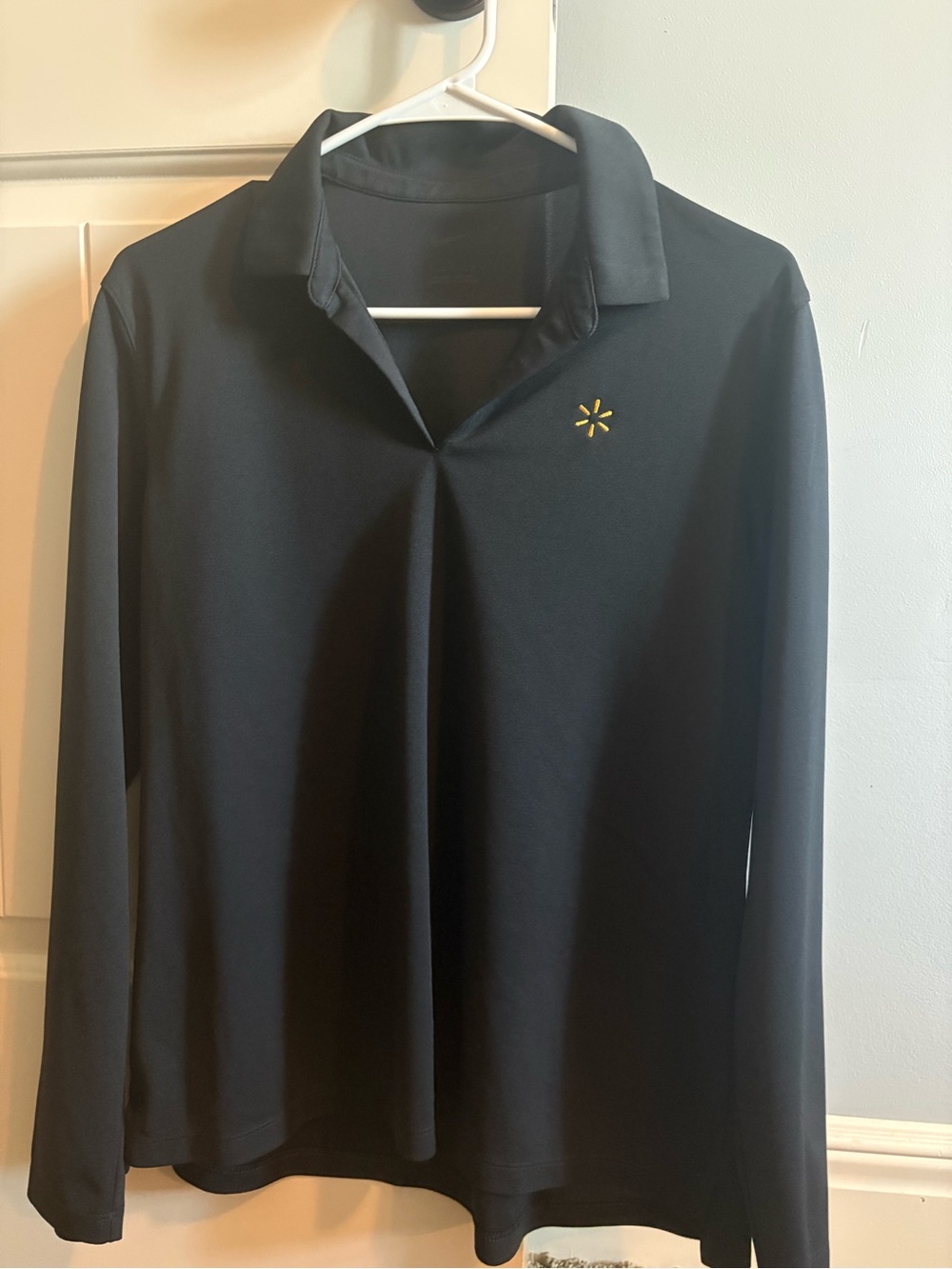 Nike Black Long Sleeve Polo with Small Yellow Logo